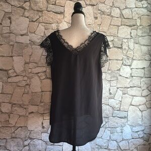 Black Lace Trim Sleeveless Top
